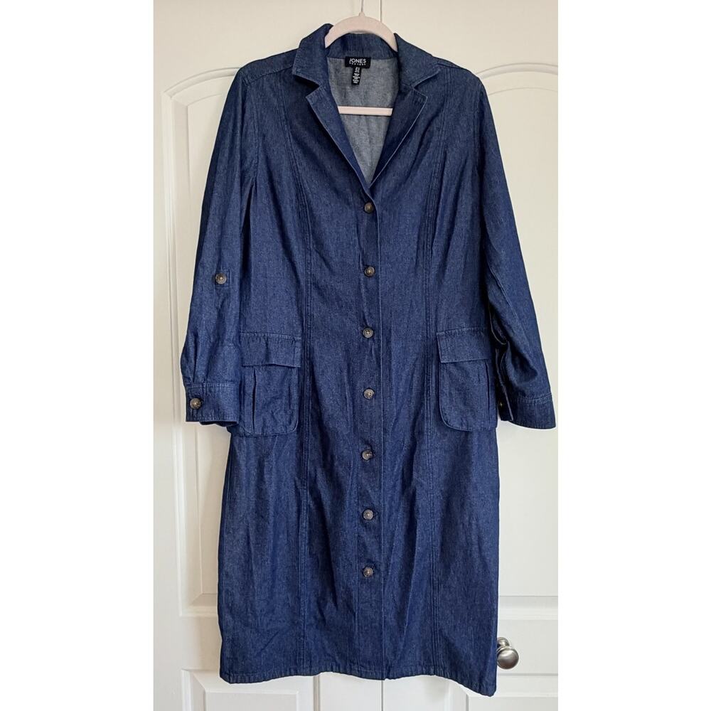 Jones New York Women's Denim Shirt Dress 8 Belted Front Buttons Midi 100%cotton
